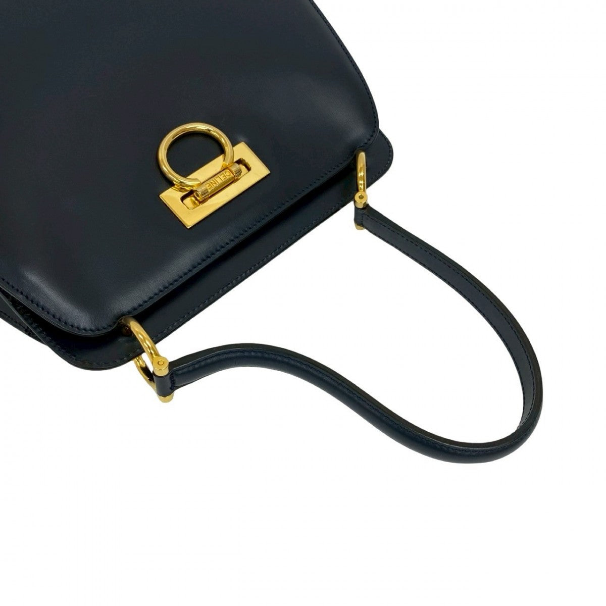 Celine Handbag Leather Navy Double Face Gancini Metal Women