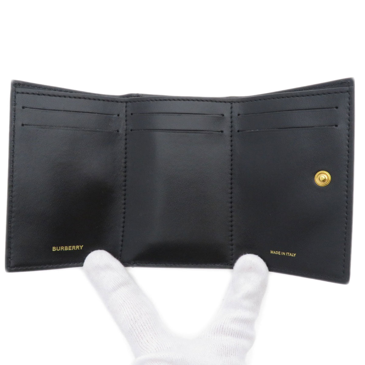 Burberry Bifold Wallet Calfskin Black Logometal Tri-Fold Women