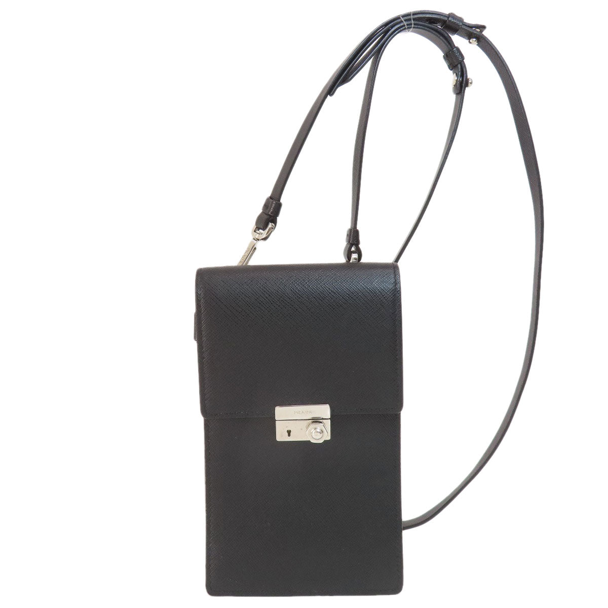 Prada Shoulder Bag Leather Black Logo Saffiano Women
