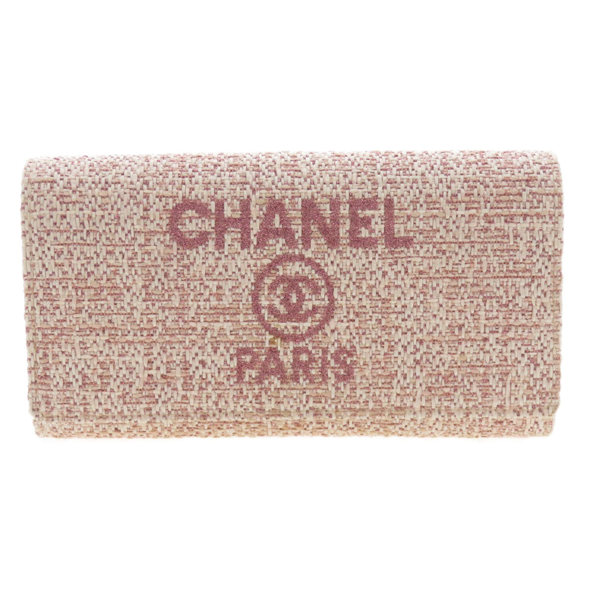 Chanel Long Wallet Purse Leather, Tweed Pink Coco Mark Women