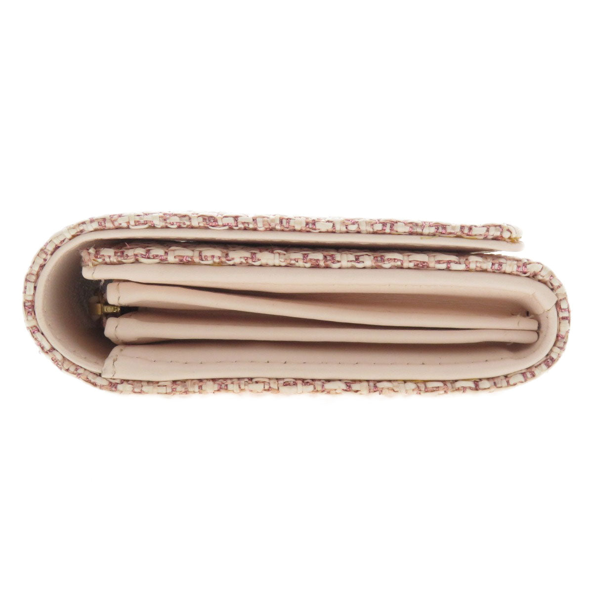 Chanel Long Wallet Purse Leather, Tweed Pink Coco Mark Women