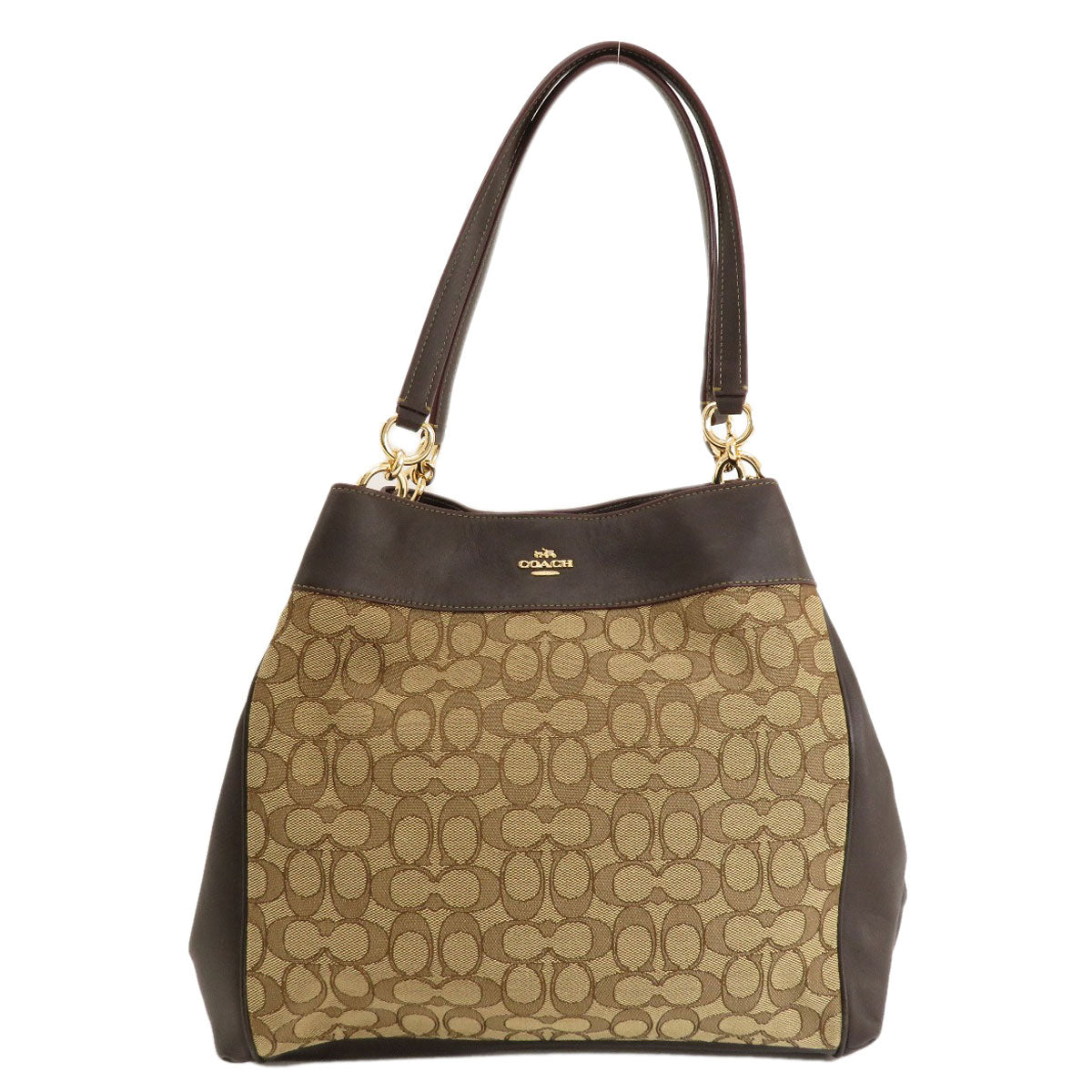 Coach Tote Bag F57612 Canvas, Leather Brown Signature Women
