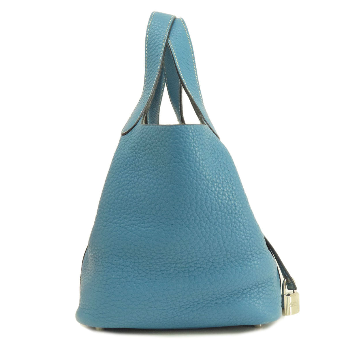 Hermes Handbag Taurillon Clemence Blue Picotin Lock Pm Blue Jean Silver Metal Women