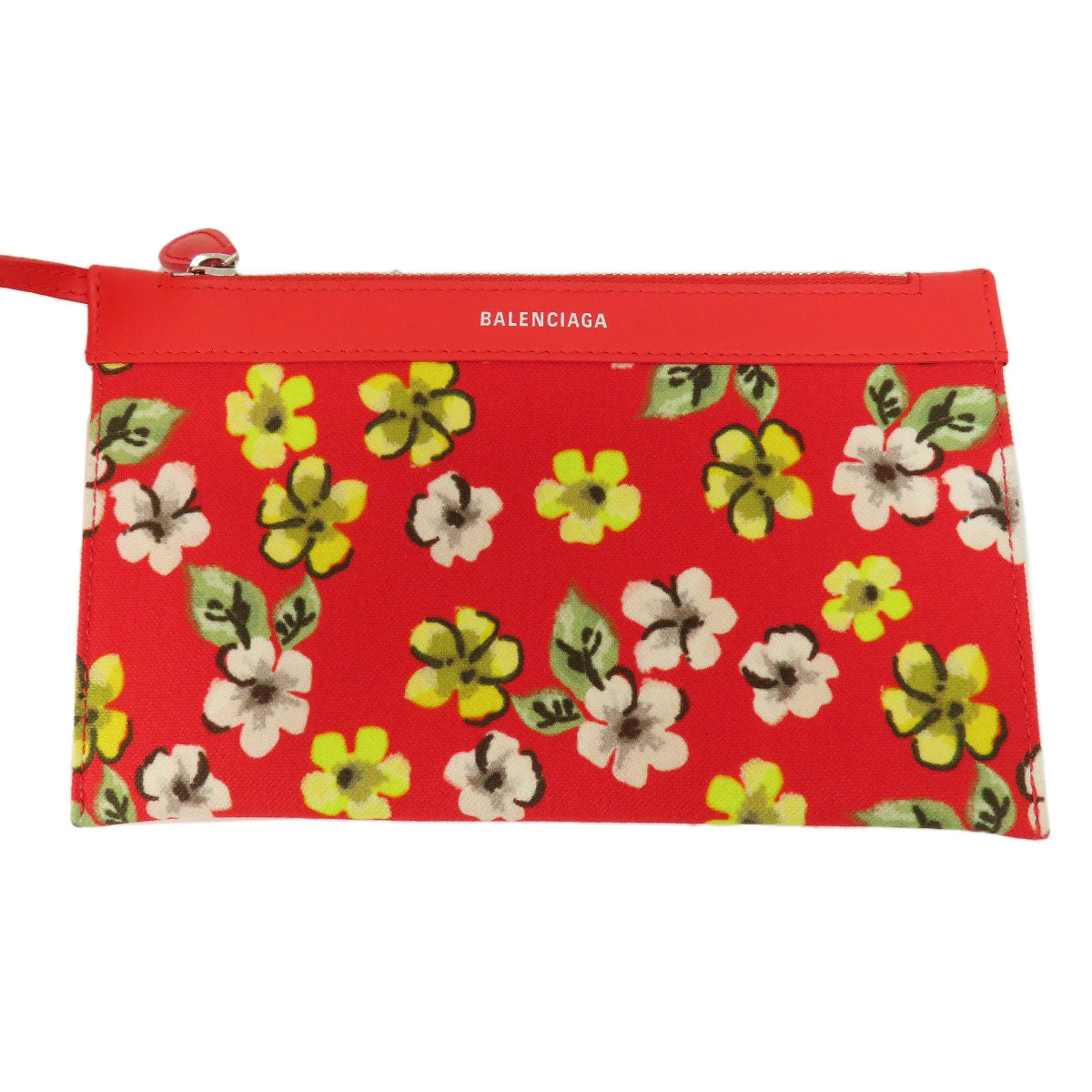 Balenciaga Handbag 329933 Canvas Red Navy Cabas Flower Motif Women