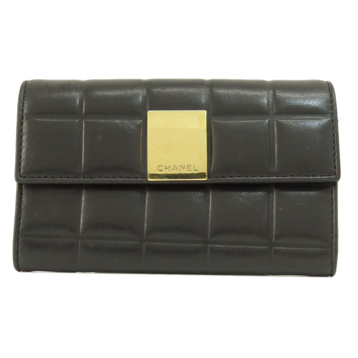 Chanel Bifold Wallet Calfskin Black Chocolate Bar Gold Metal Women
