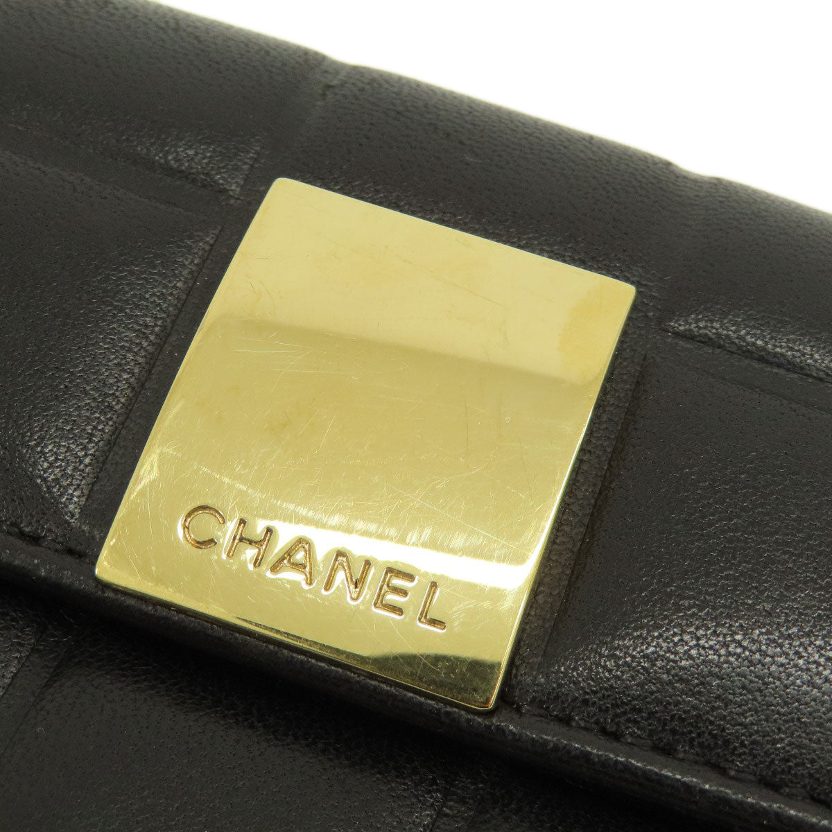 Chanel Bifold Wallet Calfskin Black Chocolate Bar Gold Metal Women