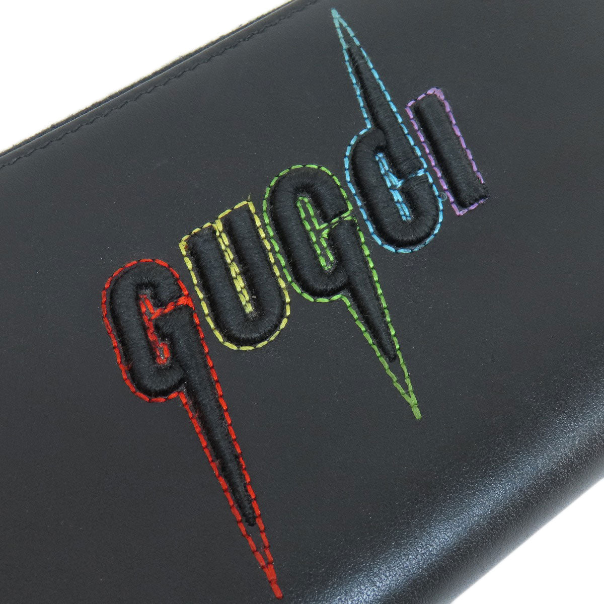 Gucci Long Wallet Purse 597677 Leather Black Embryoidery Women(Unisex)