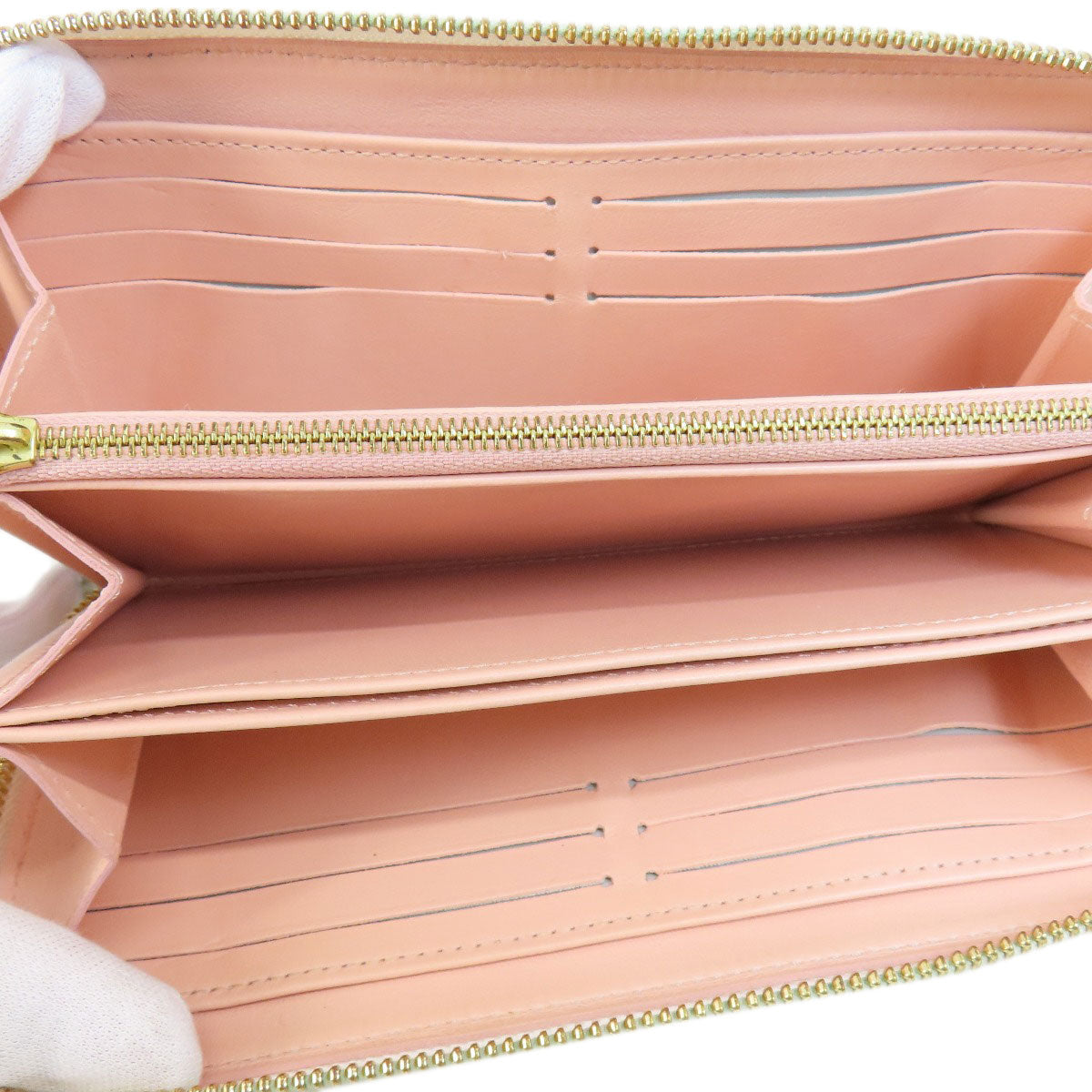 Louis Vuitton Long Wallet Purse M81694 Lambskin White Zippy Wallet Lv Garden Women