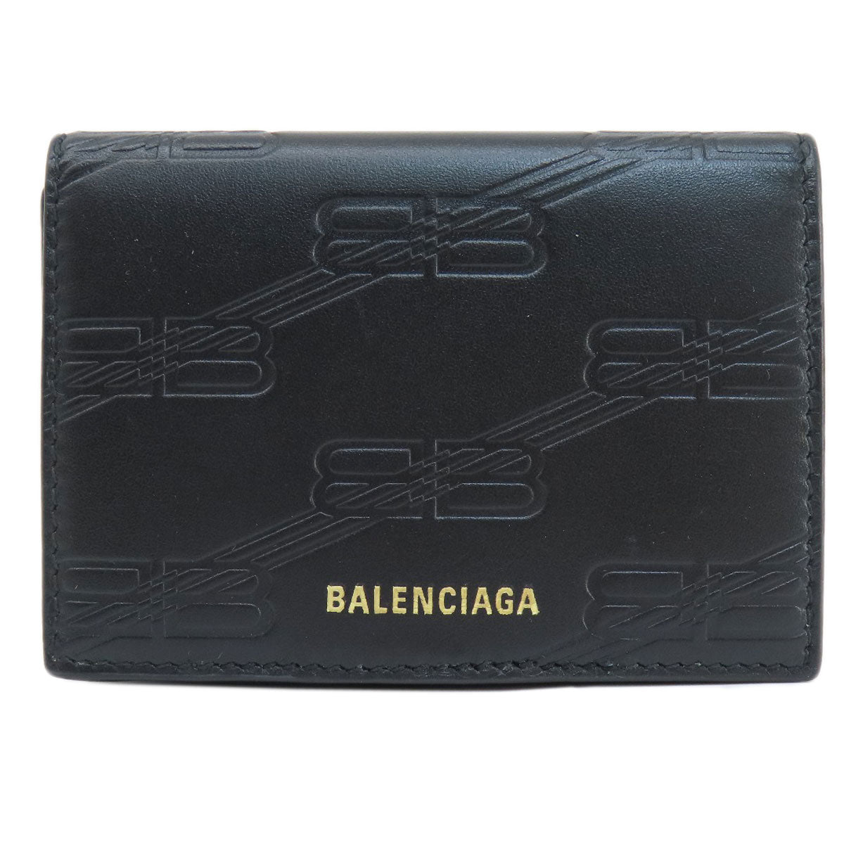Balenciaga Bifold Wallet 717790 Leather Black Bb Monogram Mini Wallet Mens(Unisex)