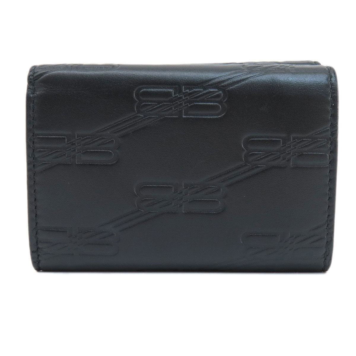 Balenciaga Bifold Wallet 717790 Leather Black Bb Monogram Mini Wallet Mens(Unisex)