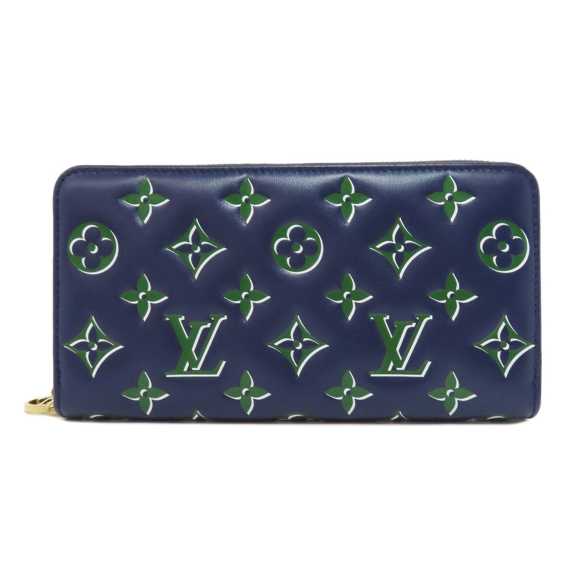 Louis Vuitton Long Wallet Purse Lambskin Navy Zippy Wallet Women