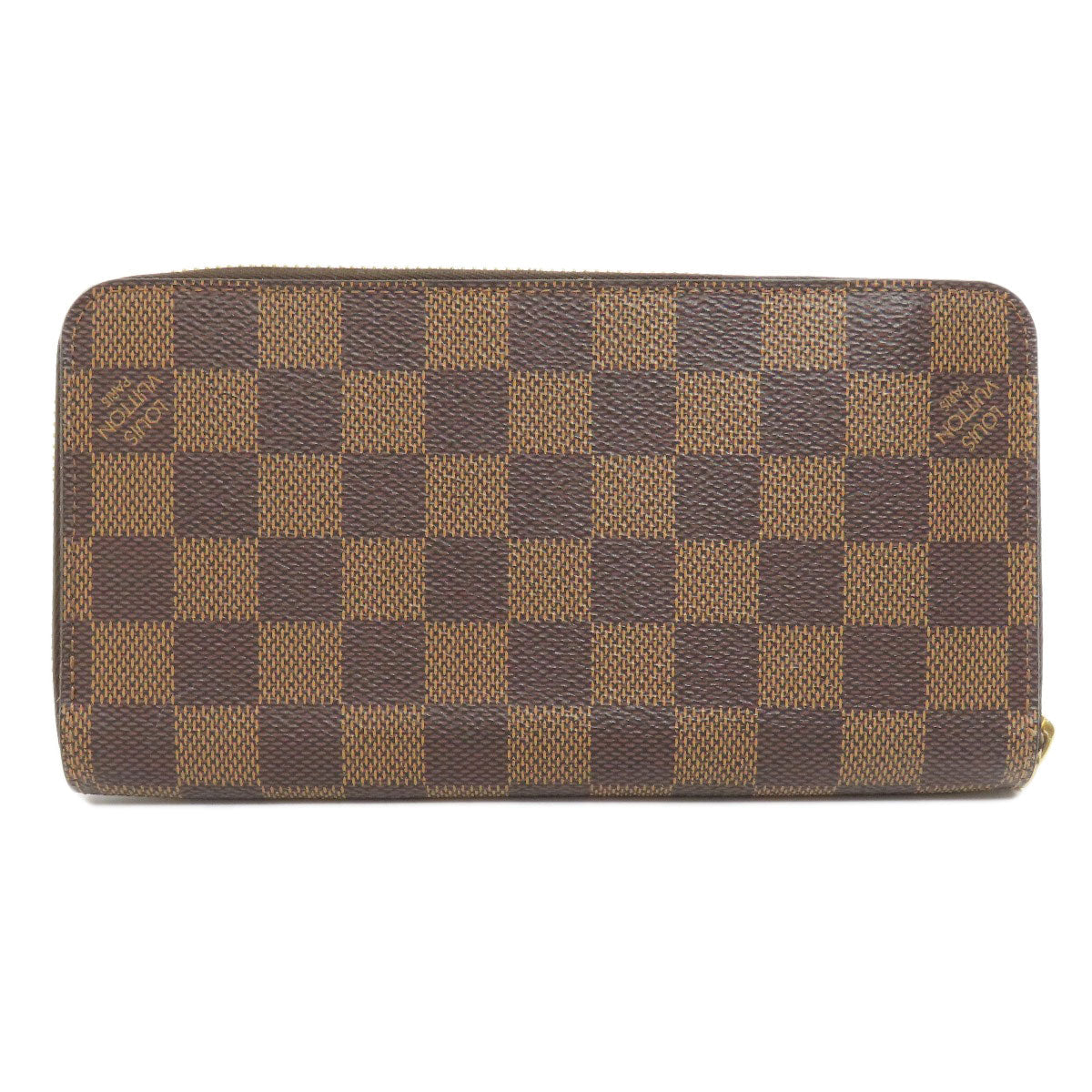 Louis Vuitton Long Wallet Purse N60015 Damier Canvas Brown Zippy Wallet Old Women