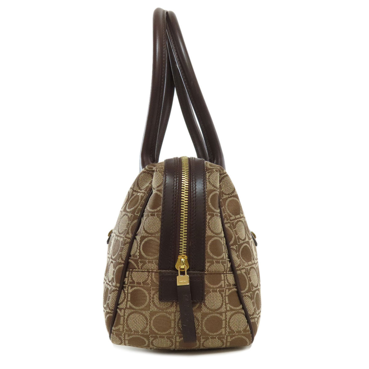 Salvatore Ferragamo Handbag Canvas Brown Gancinipattern