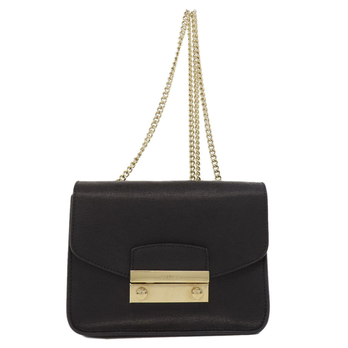 Furla Shoulder Bag Leather Black Chainshoulder Women