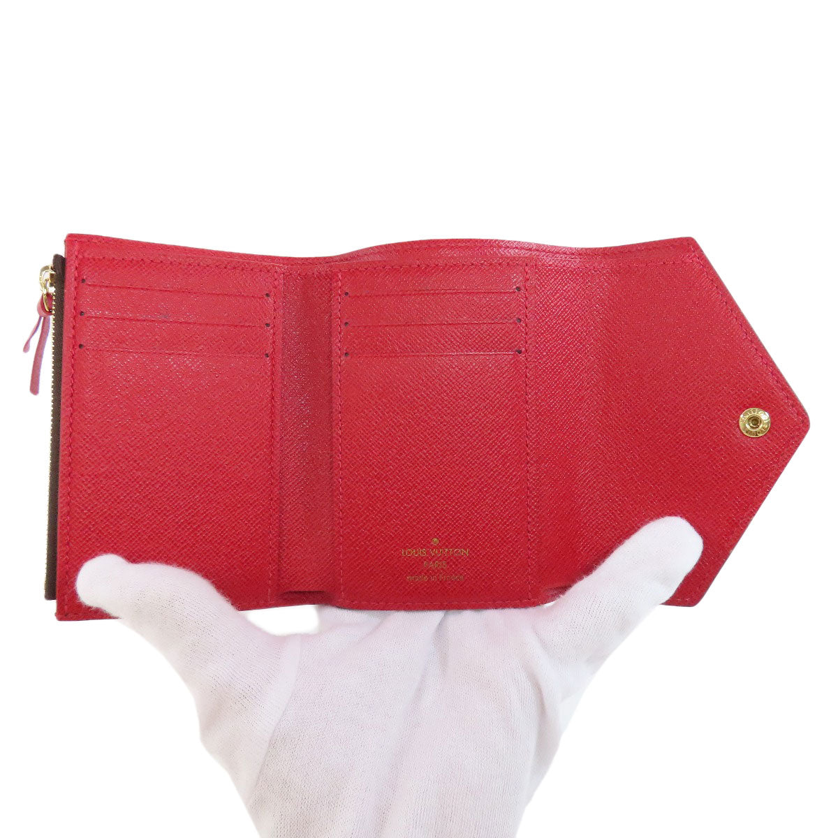 Louis Vuitton Bifold Wallet N41659 Damier Canvas Brown Portefeuille Victorine Women
