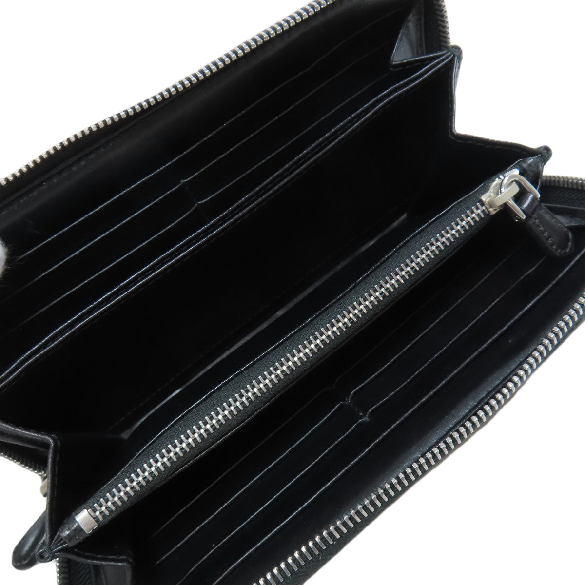 Prada Long Wallet Purse Leather Black Zip Around Women