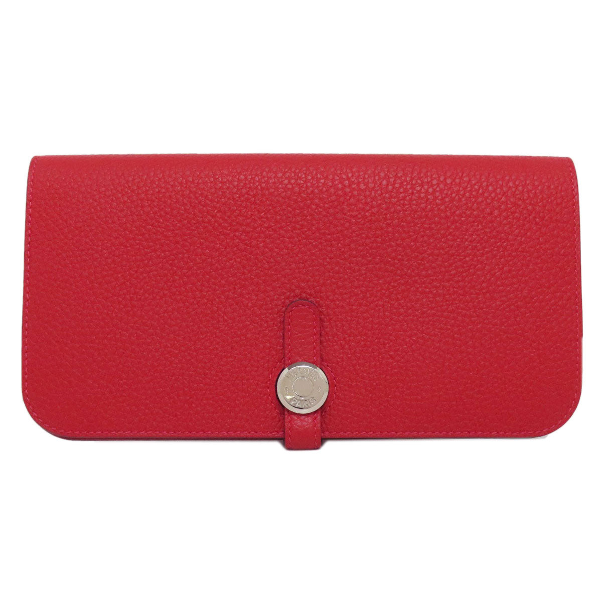 Hermes Long Wallet Purse Togo Red Dogon Long Silvermetal Women