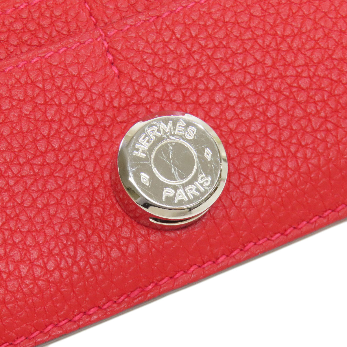 Hermes Long Wallet Purse Togo Red Dogon Long Silvermetal Women
