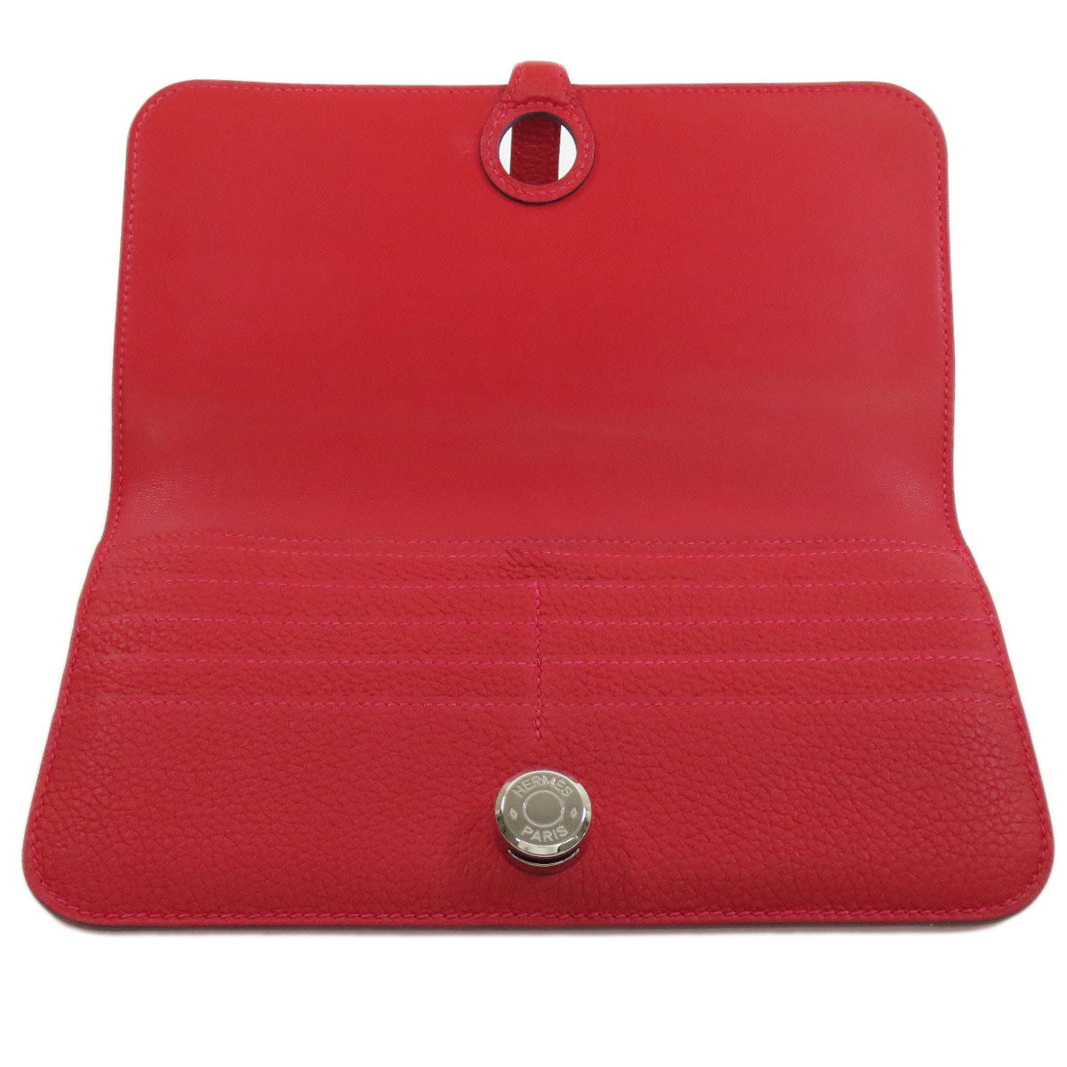 Hermes Long Wallet Purse Togo Red Dogon Long Silvermetal Women