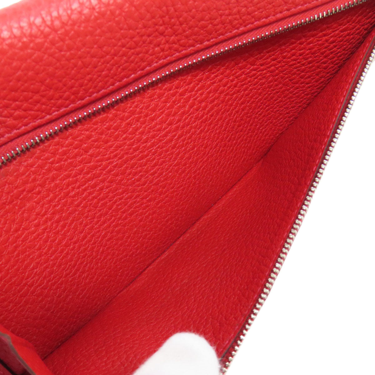 Hermes Long Wallet Purse Togo Red Dogon Long Silvermetal Women