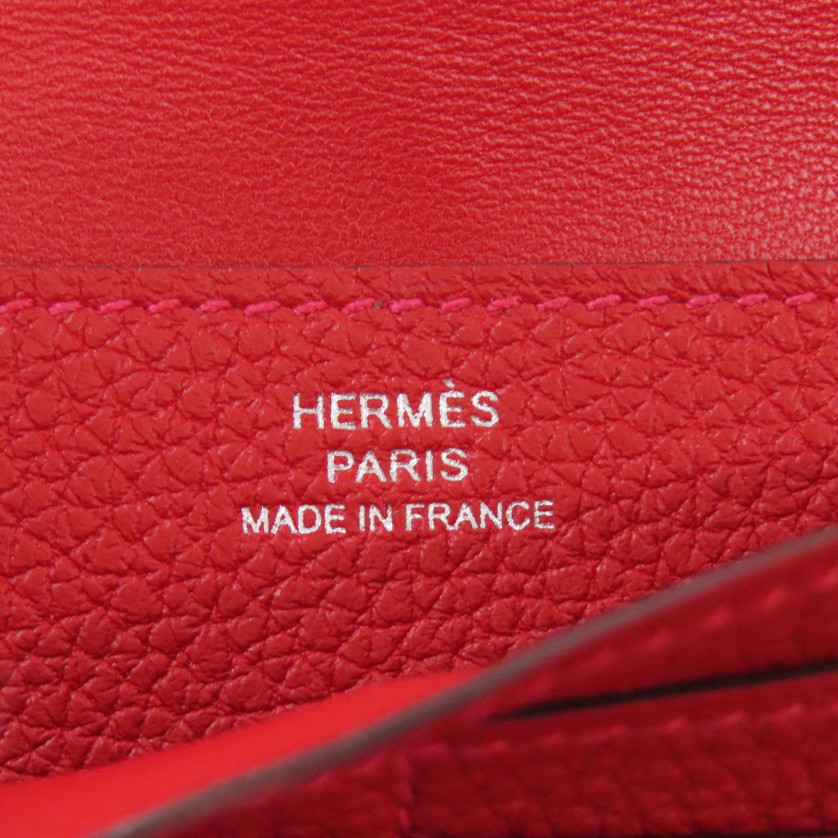 Hermes Long Wallet Purse Togo Red Dogon Long Silvermetal Women