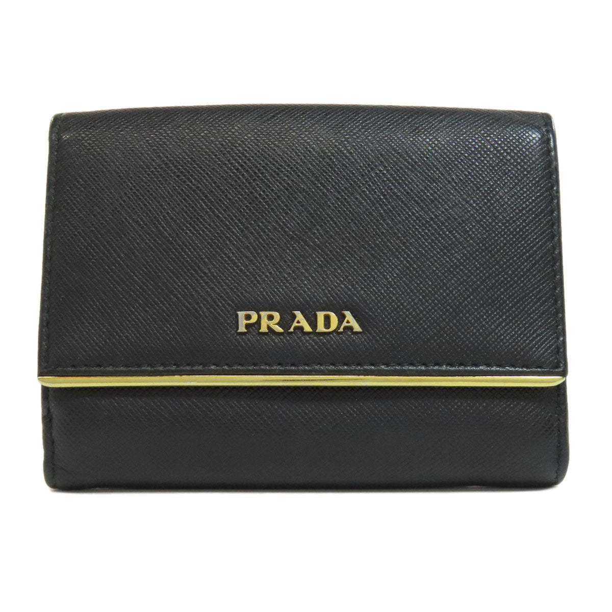 Prada Bifold Wallet Leather Black Safiano Logo Women