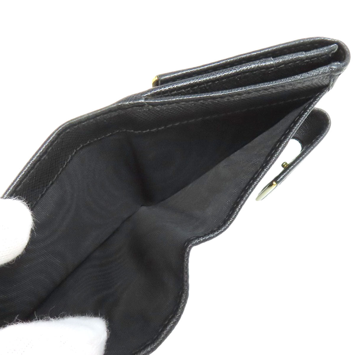 Prada Bifold Wallet Leather Black Safiano Logo Women