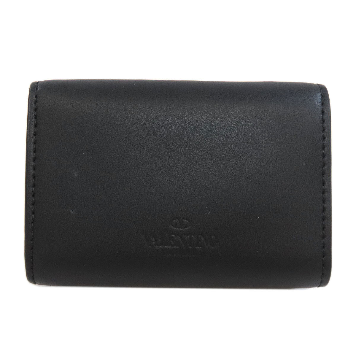 Valentino Bifold Wallet Leather Black Logo Tri-Fold Wallet Women