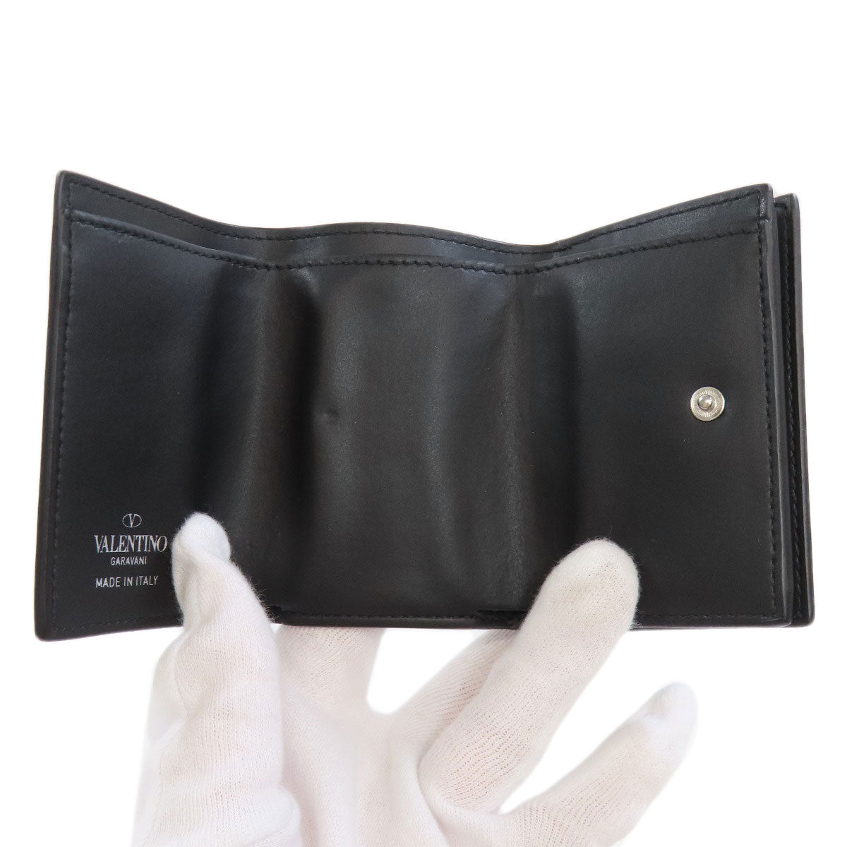 Valentino Bifold Wallet Leather Black Logo Tri-Fold Wallet Women