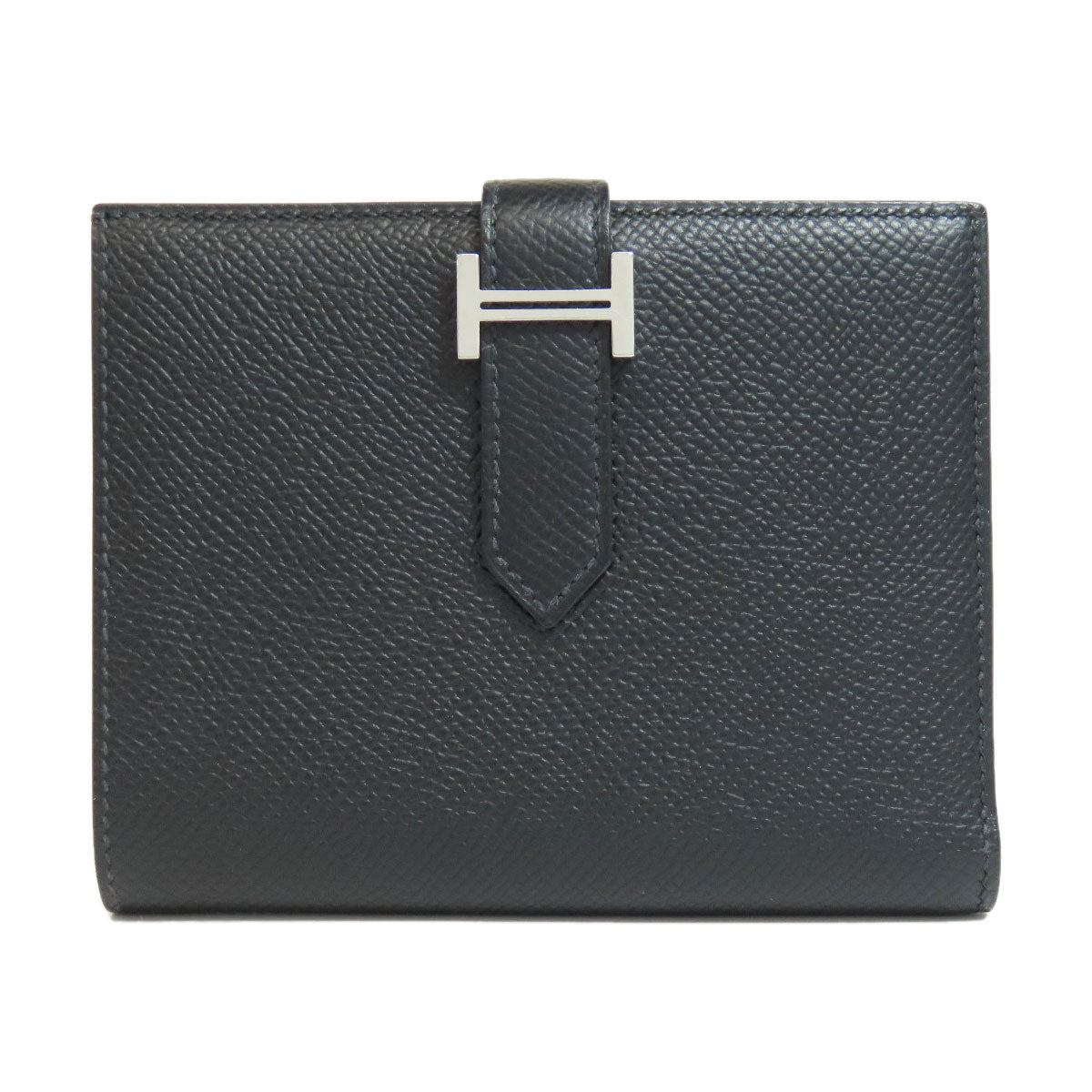 Hermes Bifold Wallet Epsom Black Bearn Compact Silvermetal Women