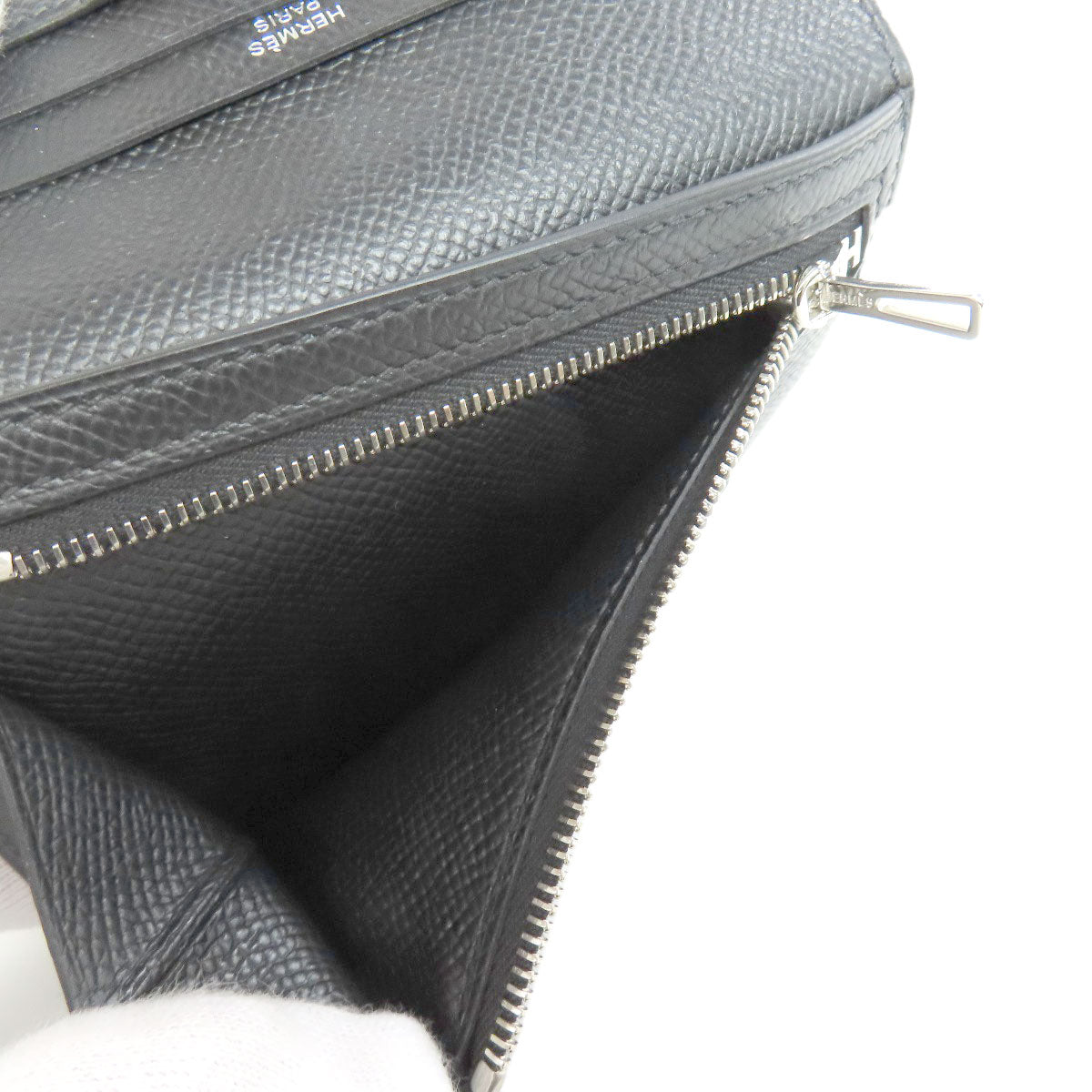 Hermes Bifold Wallet Epsom Black Bearn Compact Silvermetal Women