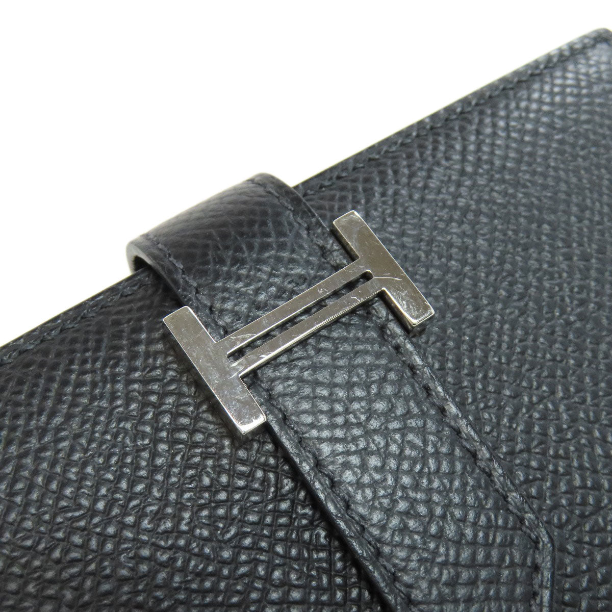 Hermes Bifold Wallet Epsom Black Bearn Compact Silvermetal Women
