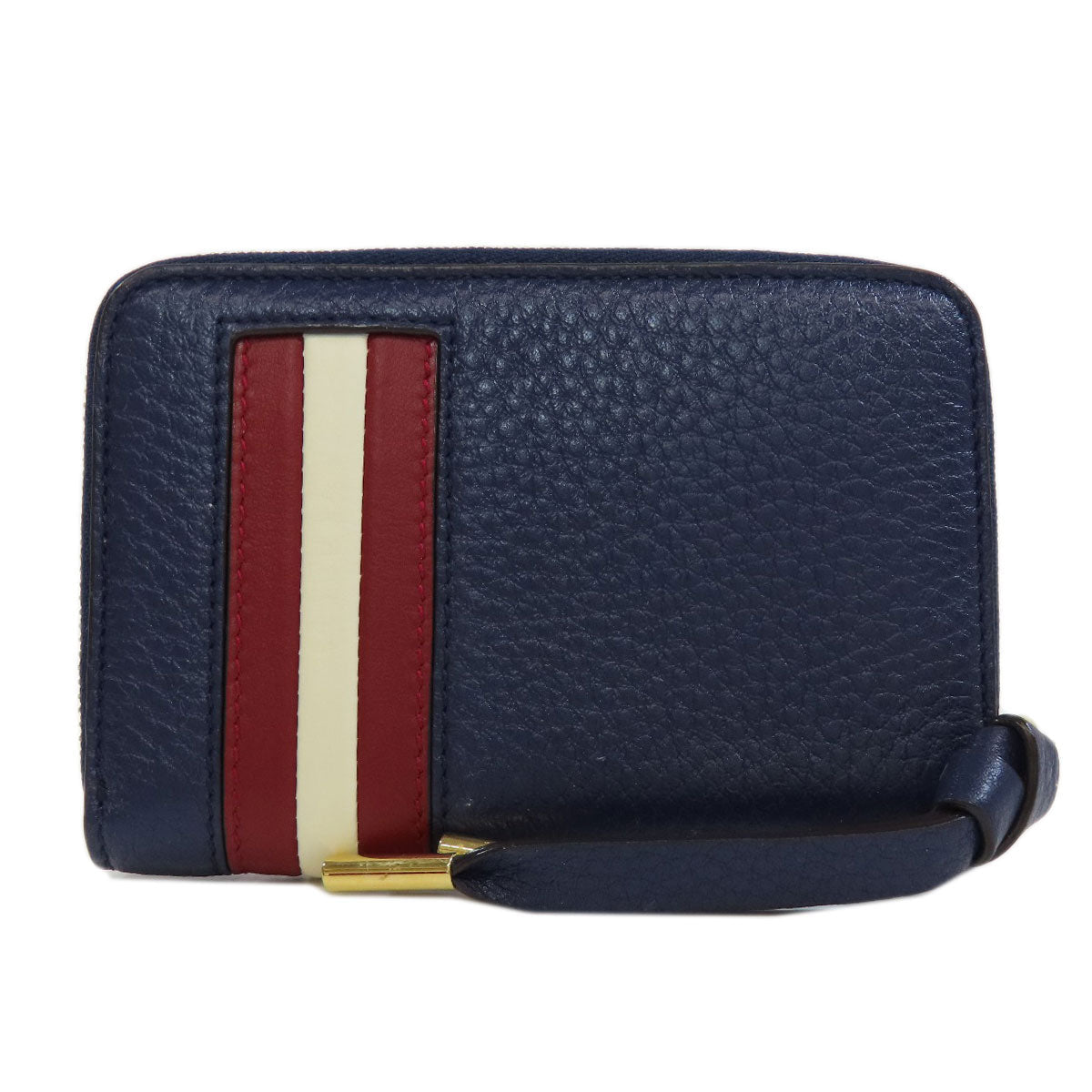 Bally Coin Case Leather Navy Barry Stripe Mens