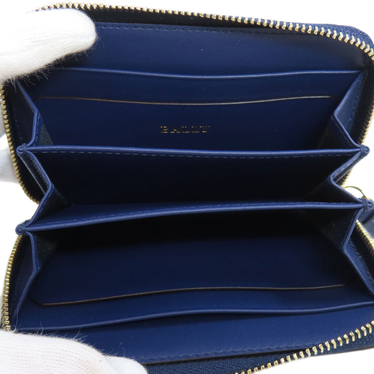 Bally Coin Case Leather Navy Barry Stripe Mens