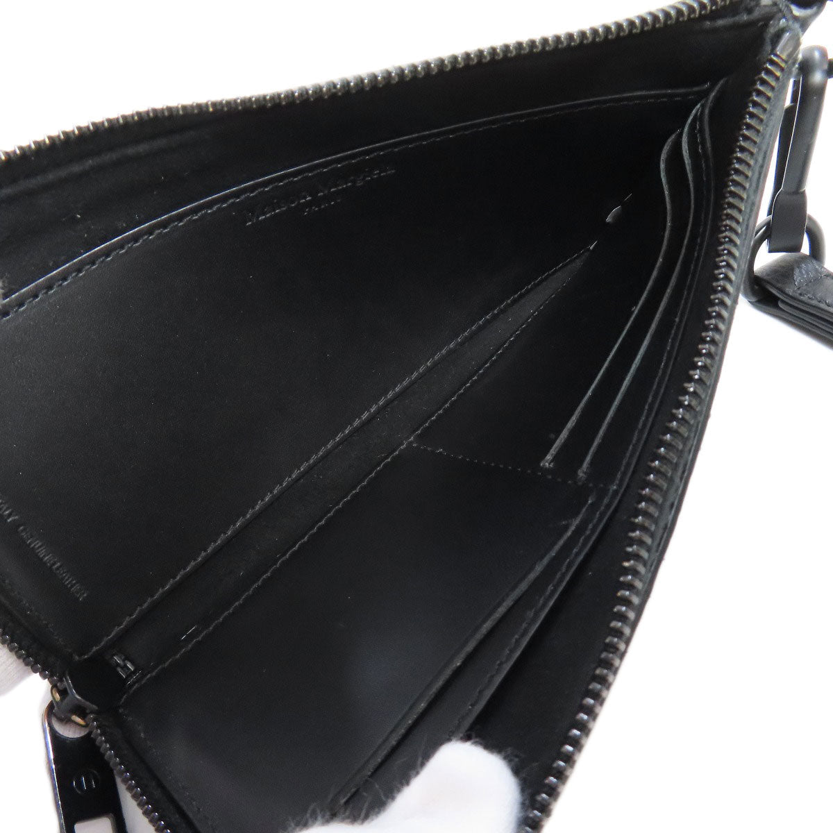 Maison Margiela Long Wallet Purse Leather Black Logo Women