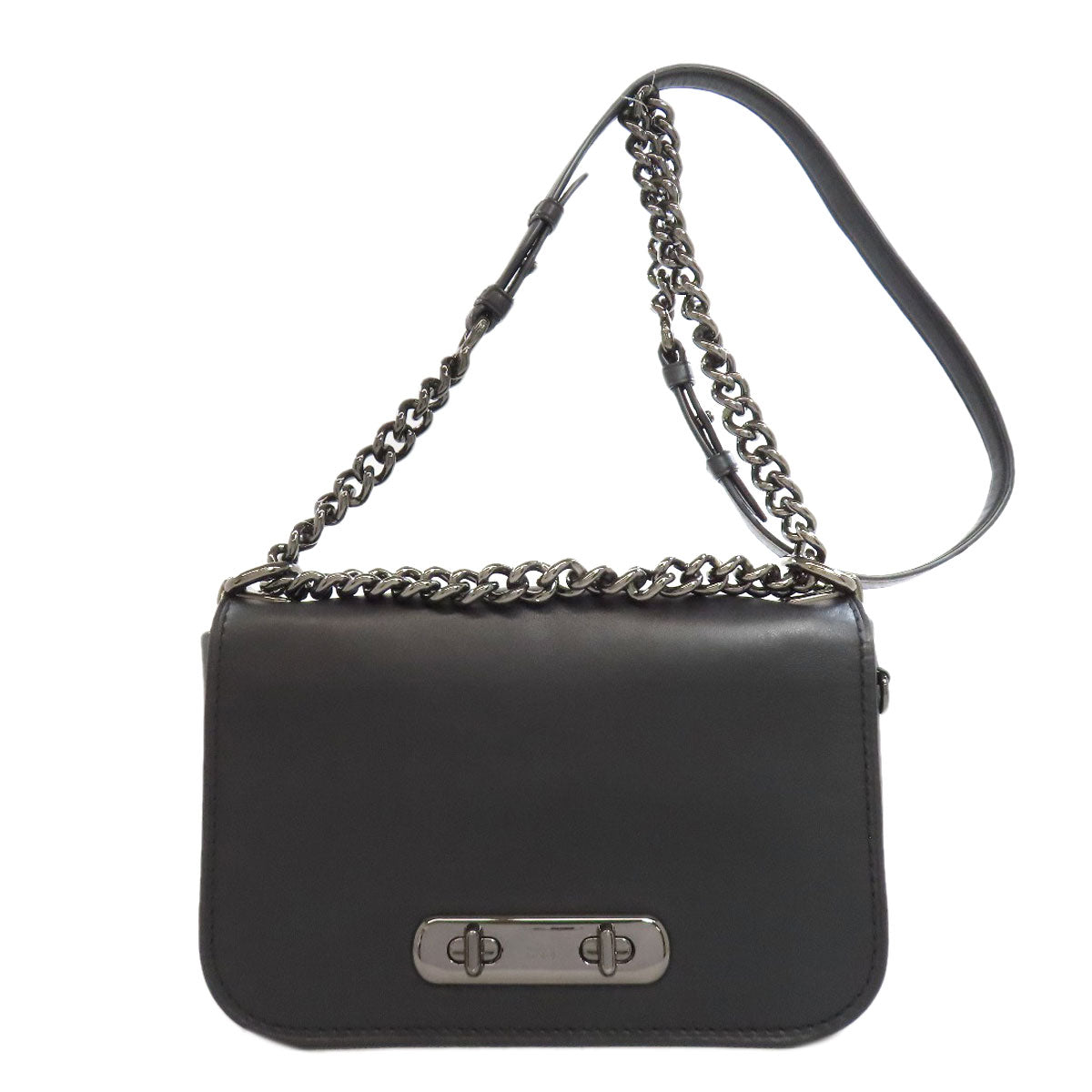 Coach Shoulder Bag 12110 Leather Black Chainshoulder Swagger 25