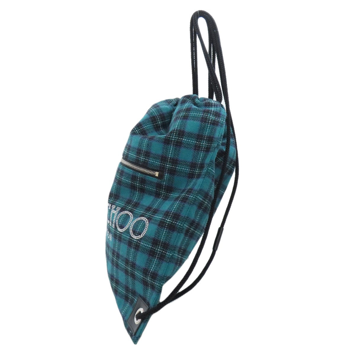 Jimmy Choo Backpack Canvas Green Knapsack Check Pattern Logo Studs Women