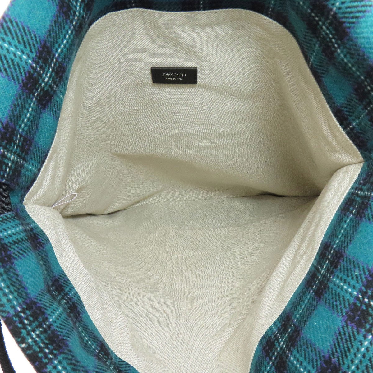 Jimmy Choo Backpack Canvas Green Knapsack Check Pattern Logo Studs Women