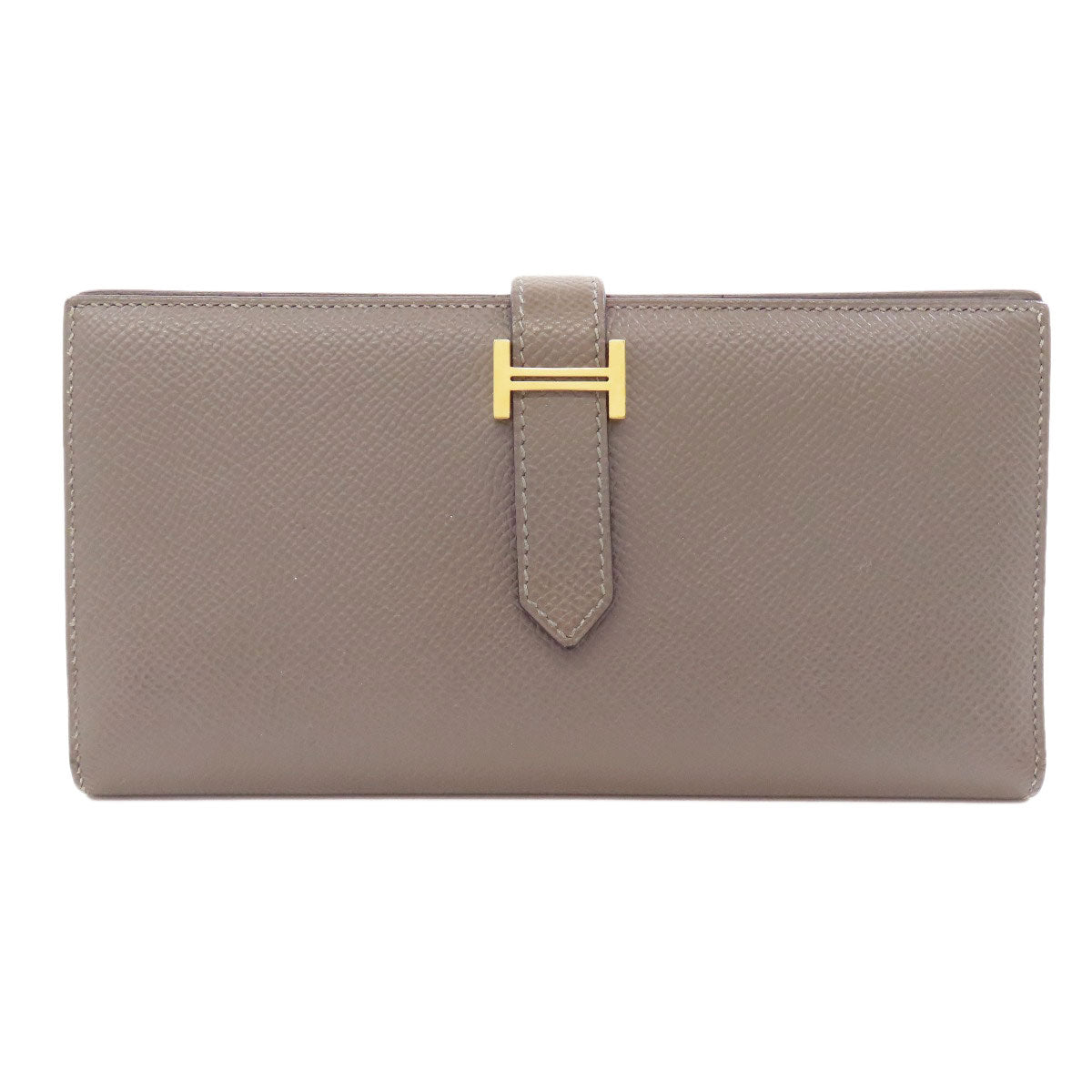Hermes Long Wallet Purse Epsom Gray Bearn Soufflet Ethan Gold Metal Women