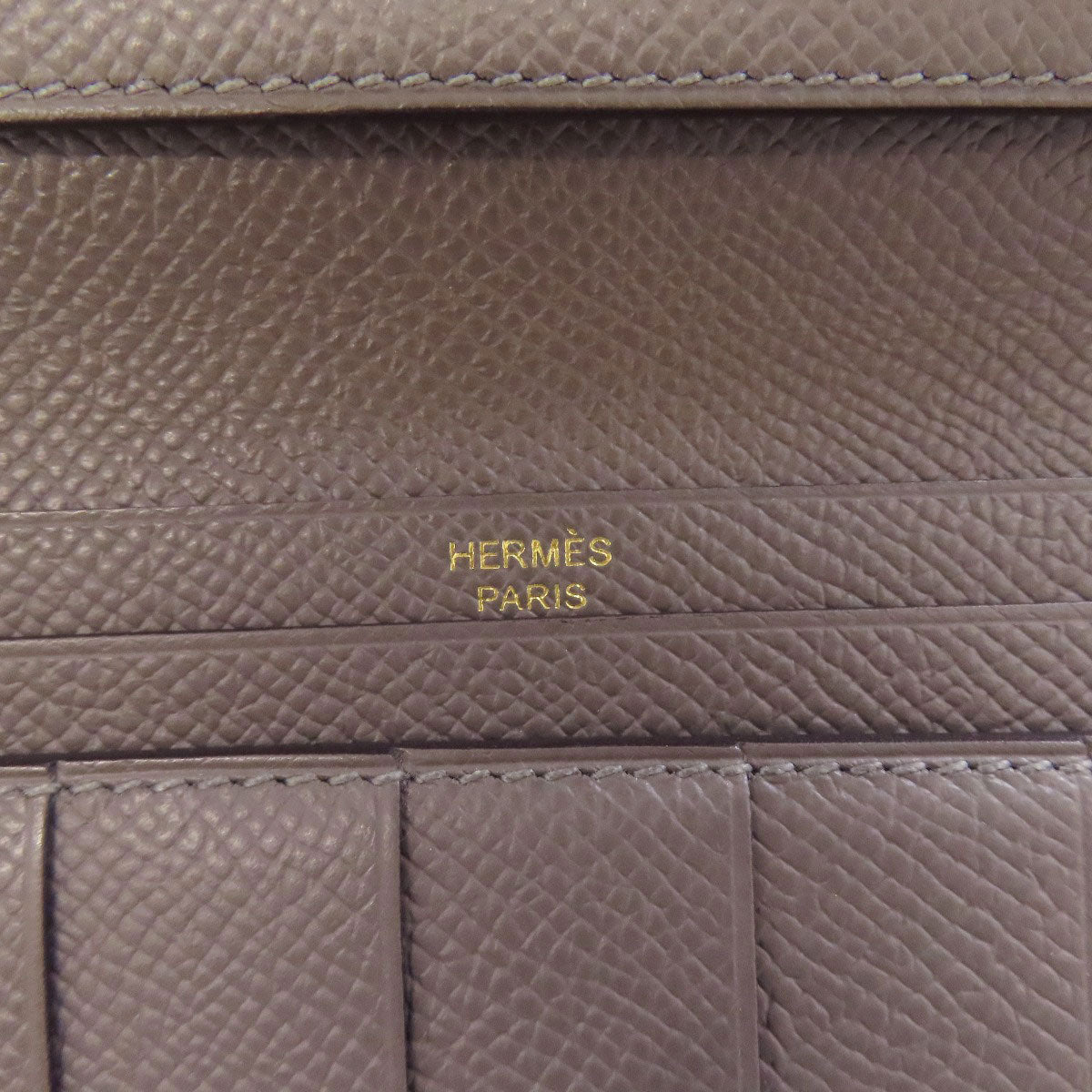 Hermes Long Wallet Purse Epsom Gray Bearn Soufflet Ethan Gold Metal Women