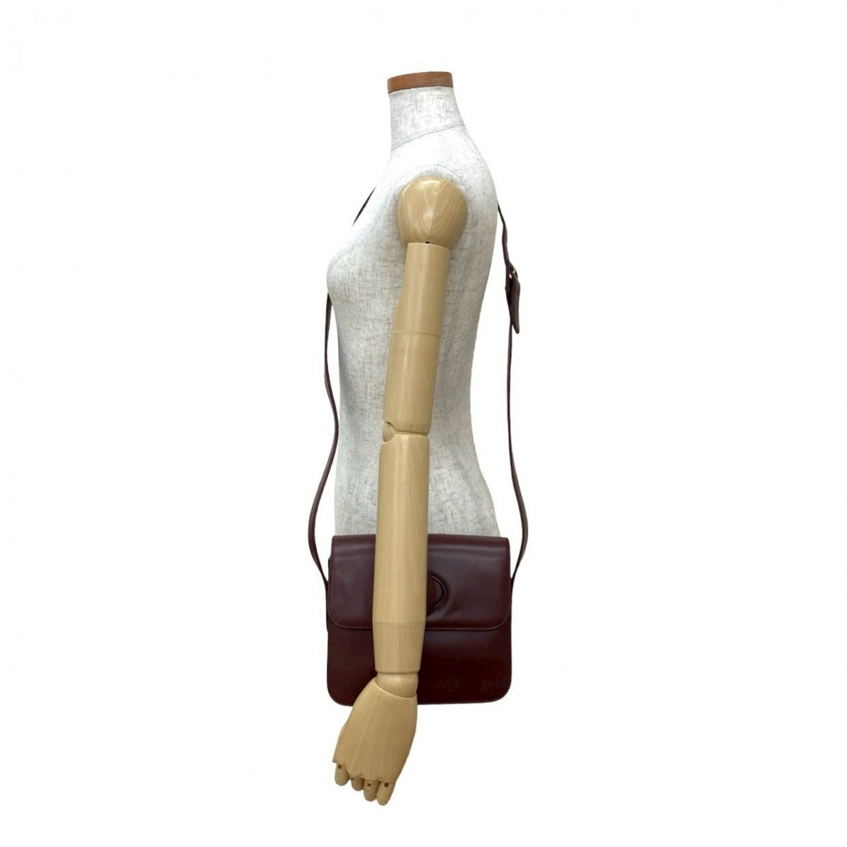 Cartier Shoulder Bag Leather Wine-Red Must Line