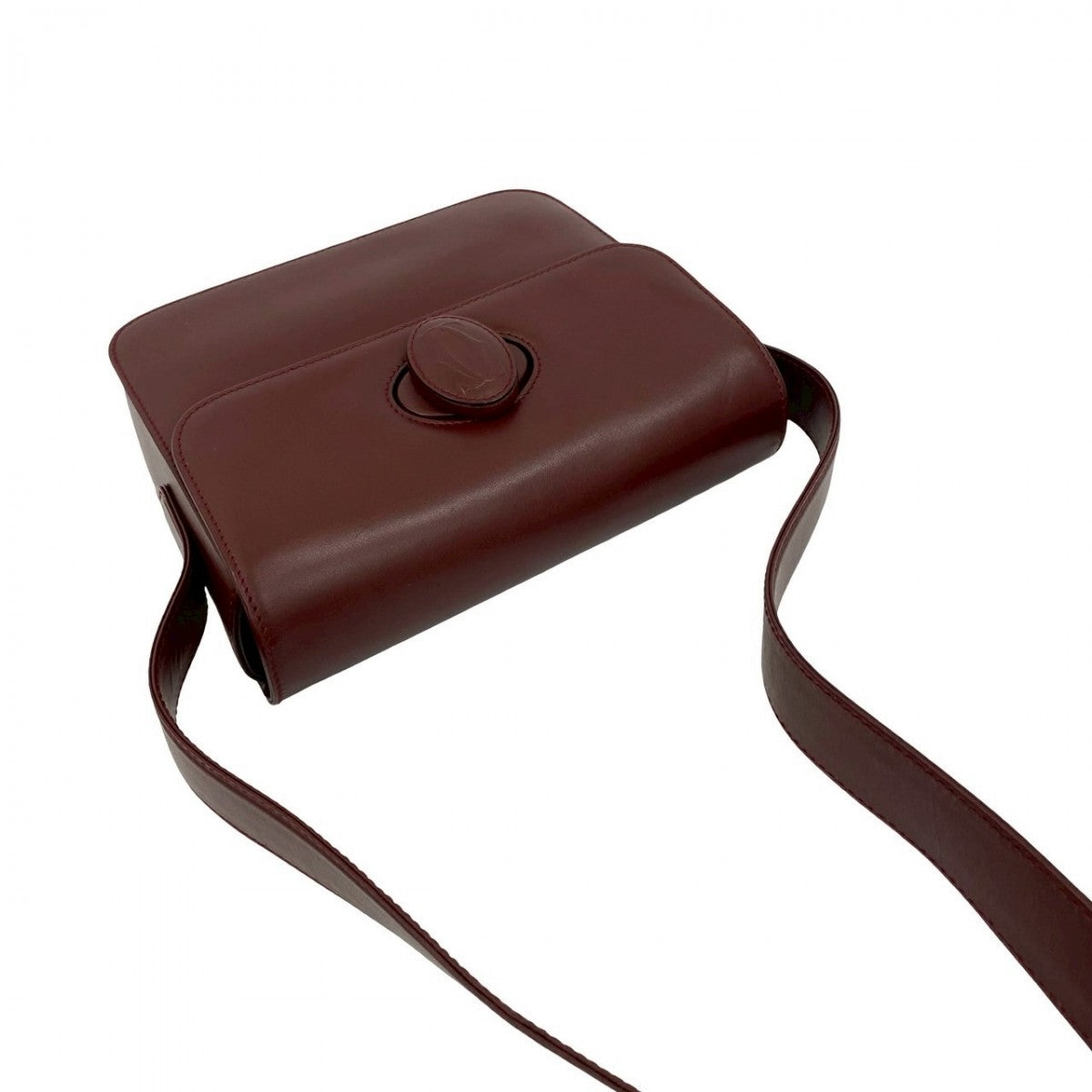 Cartier Shoulder Bag Leather Wine-Red Must Line