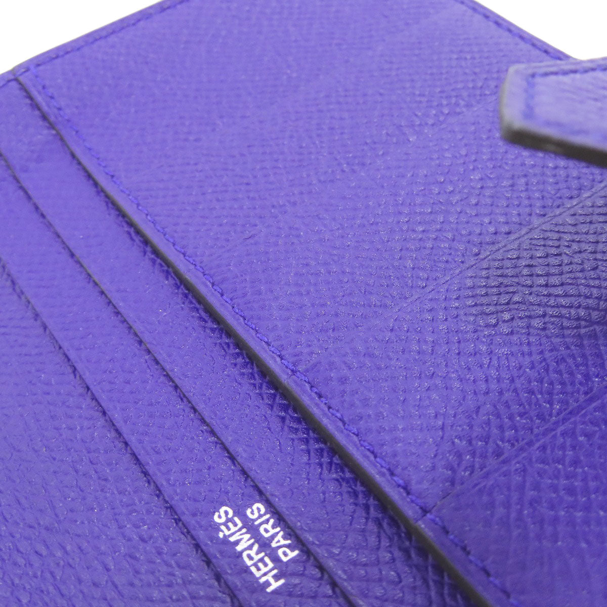 Hermes Long Wallet Purse Epsom Purple Bearn Soufflet Blue Electric Silver Metal Women