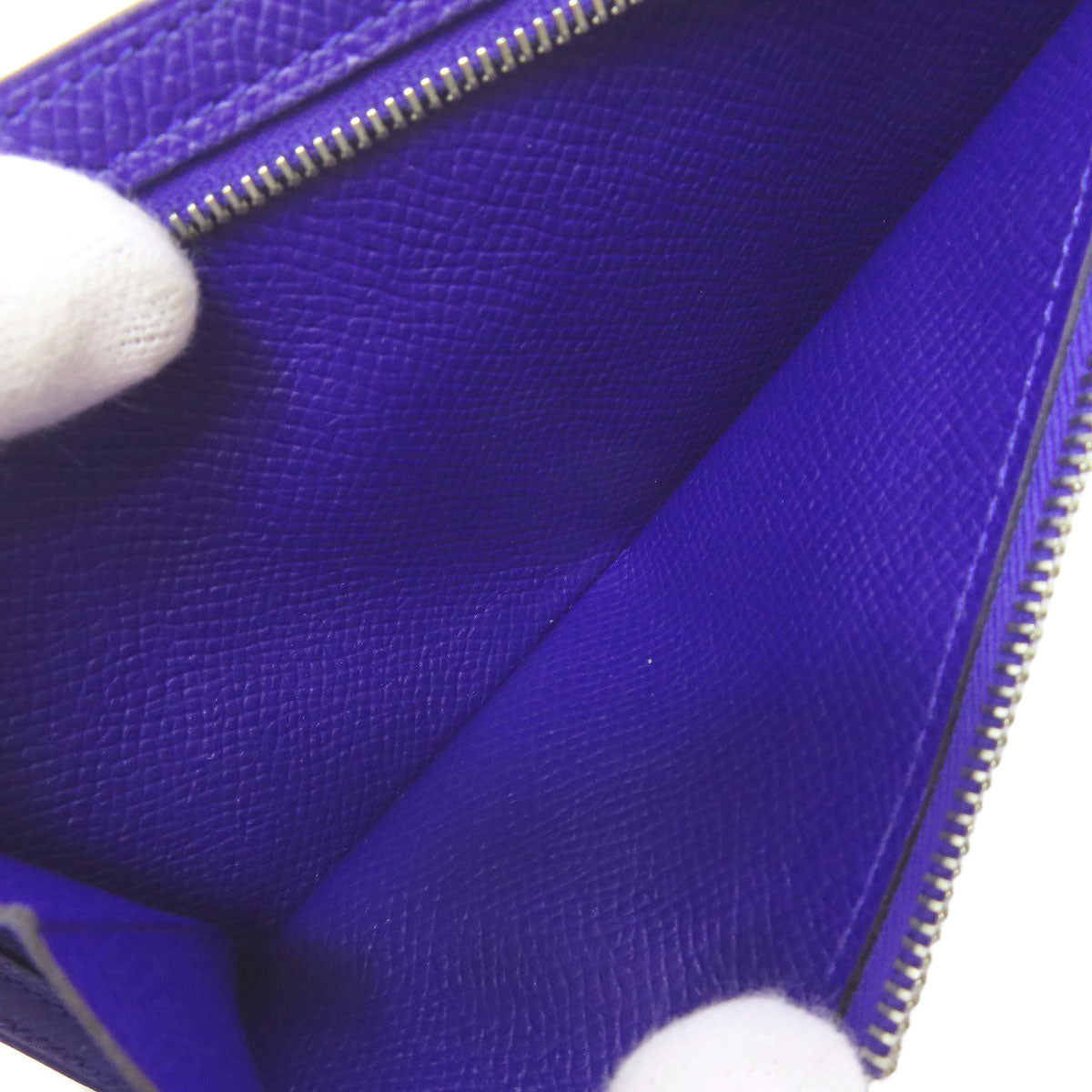 Hermes Long Wallet Purse Epsom Purple Bearn Soufflet Blue Electric Silver Metal Women