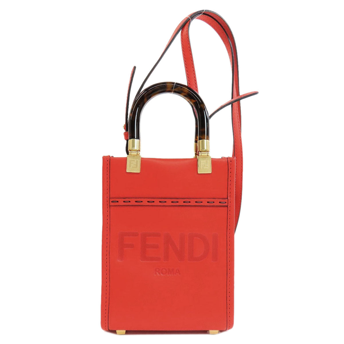 Fendi Handbag Leather Red Sunshine Shopper Mini 2Way Women