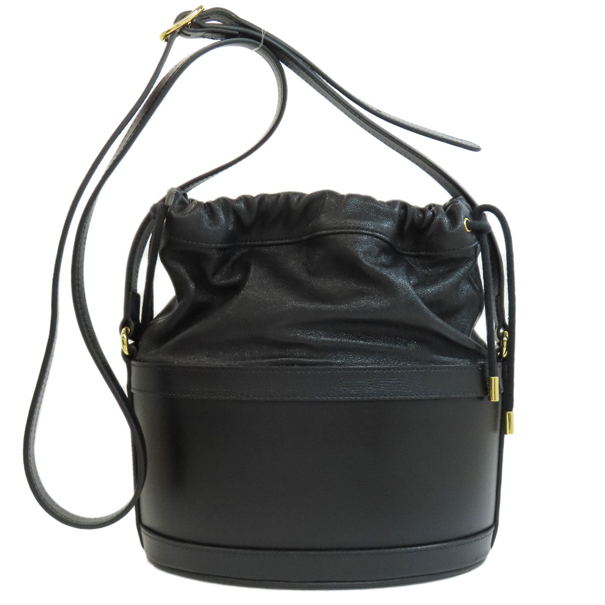 Gucci Shoulder Bag 602118 Leather Black Horsebit Bucket Bag Long Shoulder Women