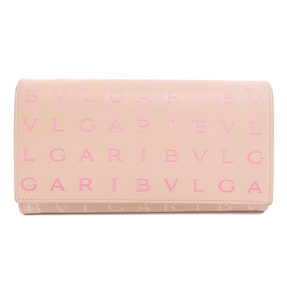 Bvlgari Long Wallet Purse Leather Pink Logo Mania Women