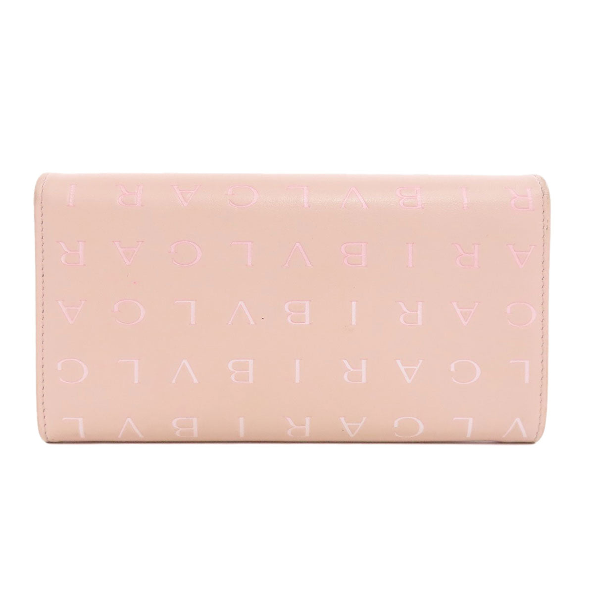 Bvlgari Long Wallet Purse Leather Pink Logo Mania Women