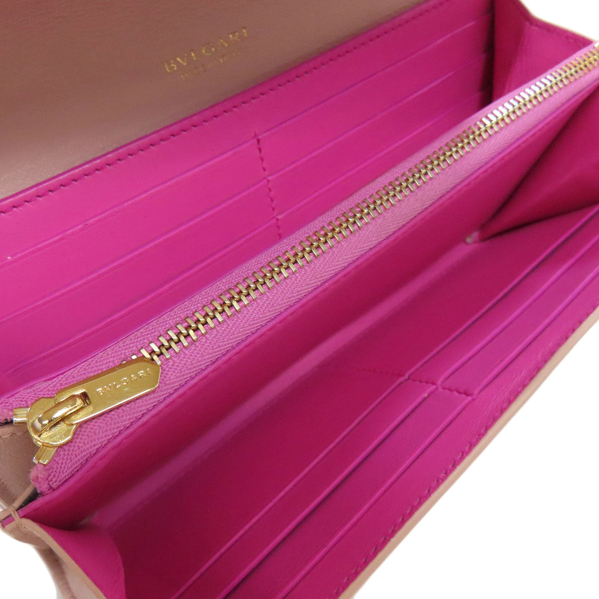 Bvlgari Long Wallet Purse Leather Pink Logo Mania Women