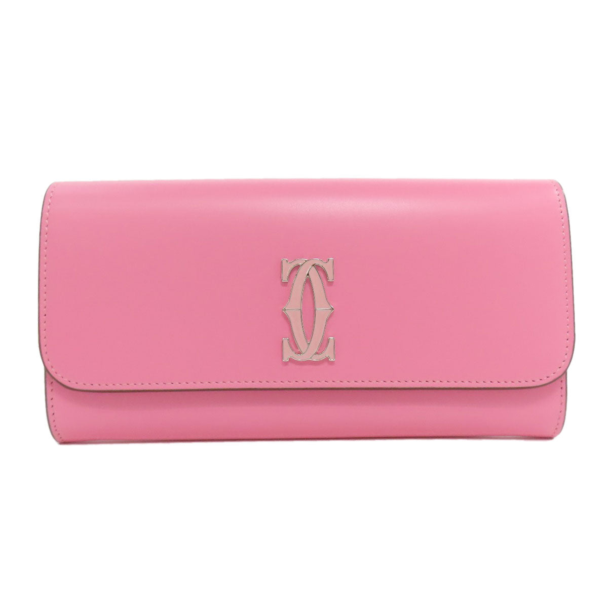 Cartier Long Wallet Purse Leather Pink Double C Women